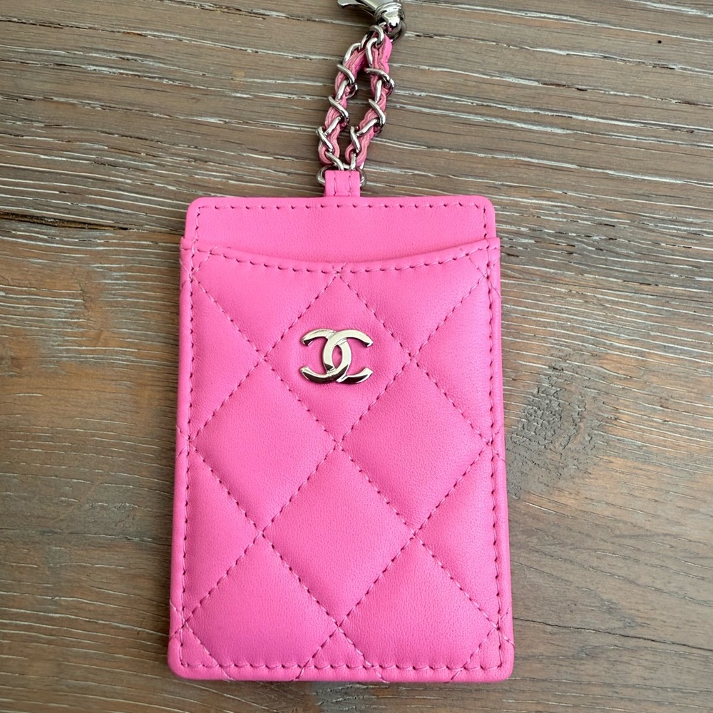 Chanel Pink Quilted Card Case with chain